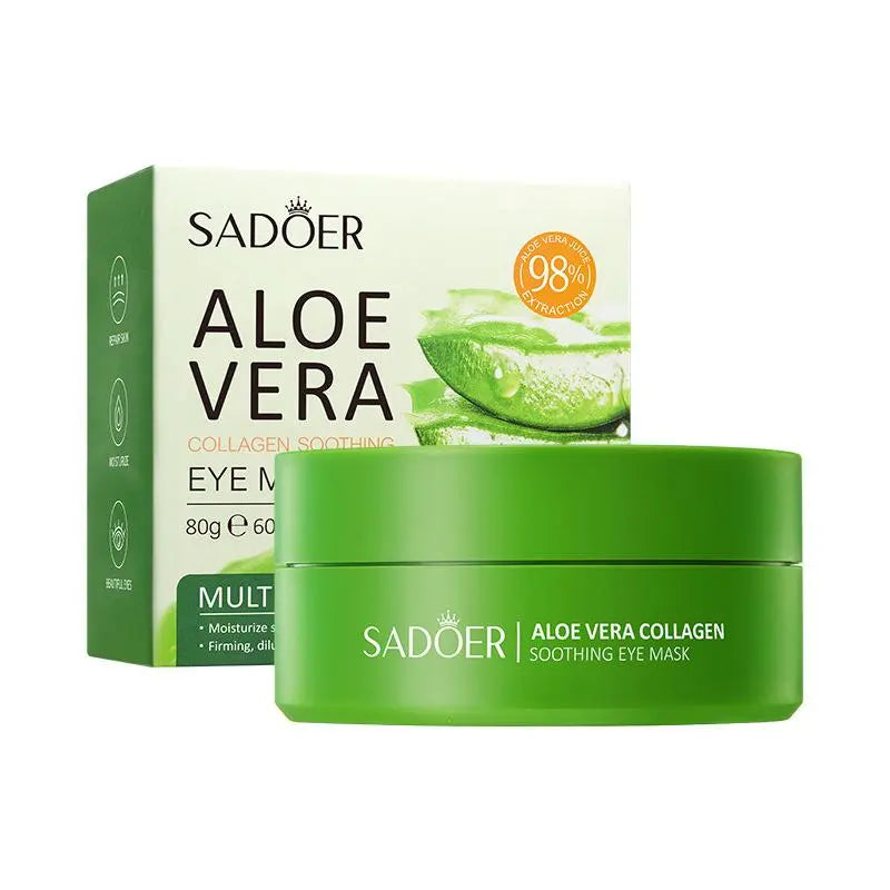 SADOER Aloe Vera Collagen Soothing Eye Mask, 80g – Ögonmasker med 98% aloe vera-extrakt och kollagen för återfuktning, fasthet och minskning av mörka ringar under ögonen, 60 st per förpackning.